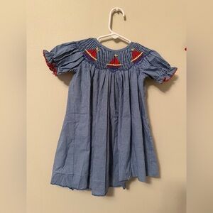 Banana Split Blue Sailboat Smocked Dress